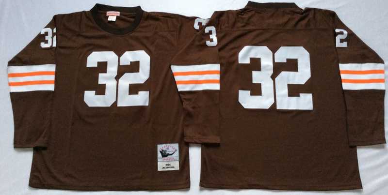 Browns 32 Jim Brown Brown Long Sleeve M&N Throwback Jersey->nfl m&n throwback->NFL Jersey
